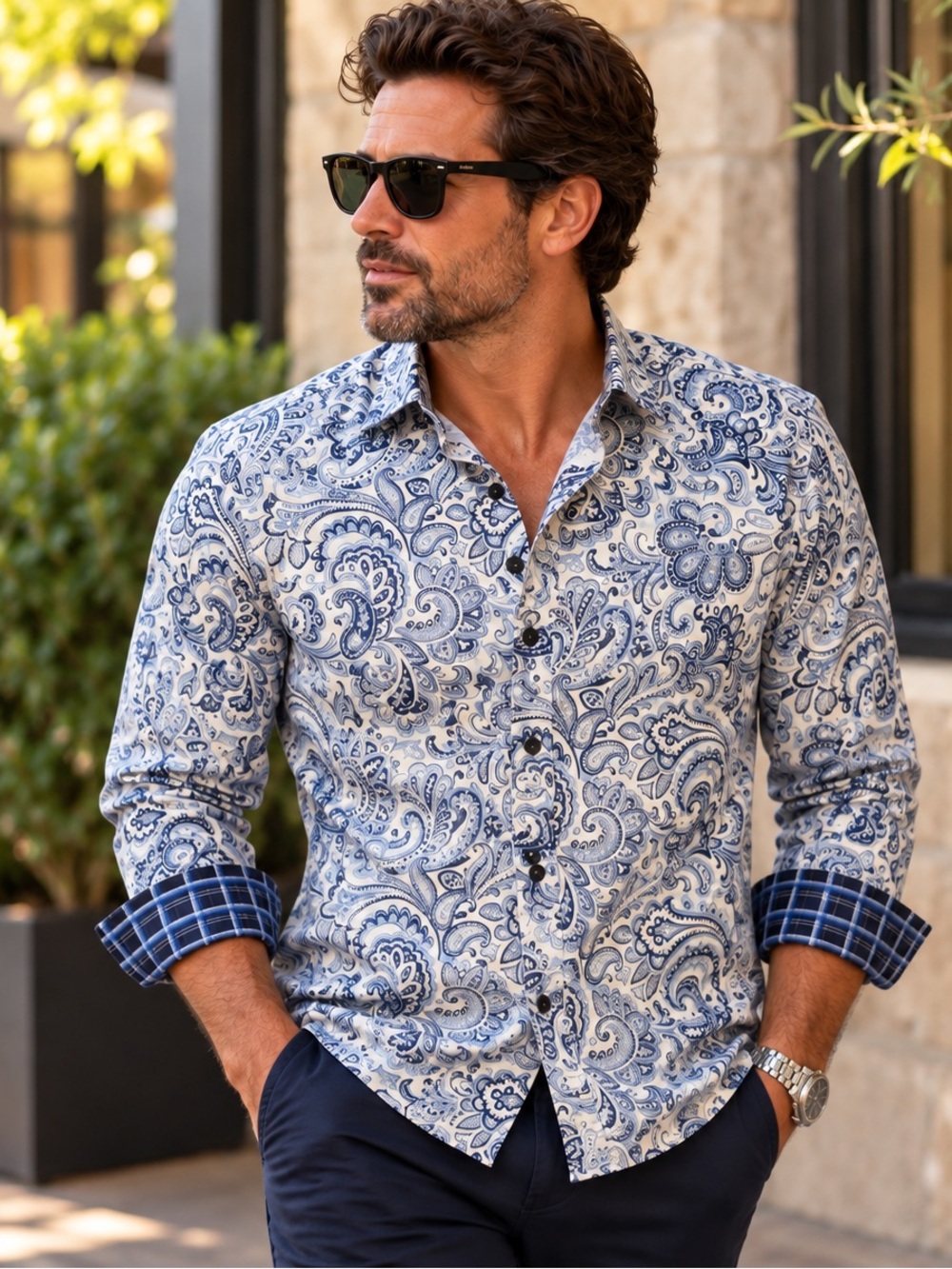 Tasso Elba Men’s Blue Paisley Cotton Shirt - Size S